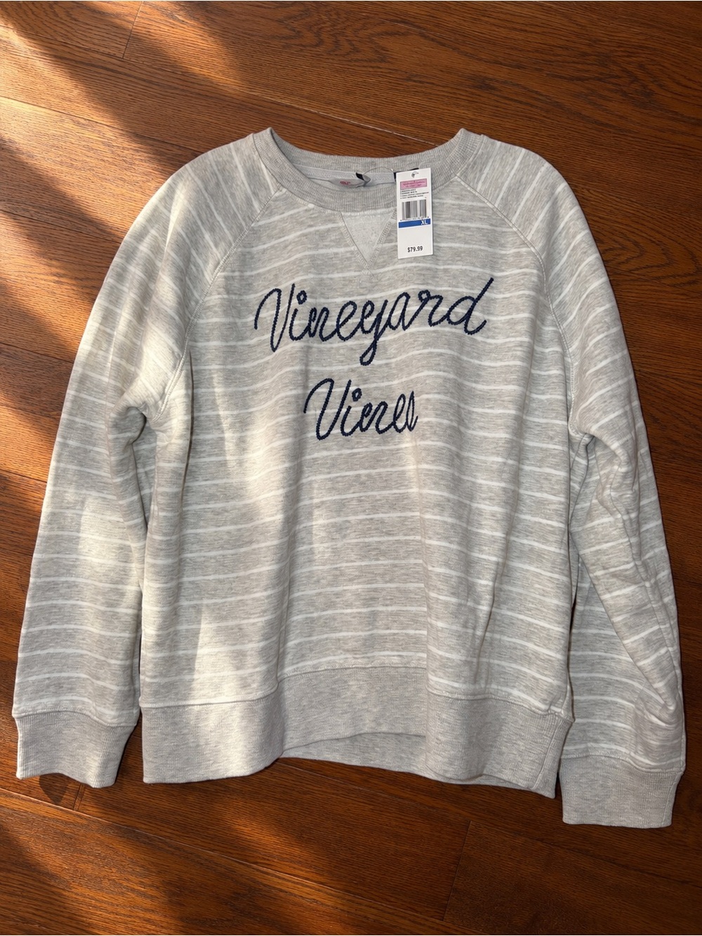 Vineyard Vines Women's Light Gray Striped Crewneck Sweatshirt Sz XL NWT